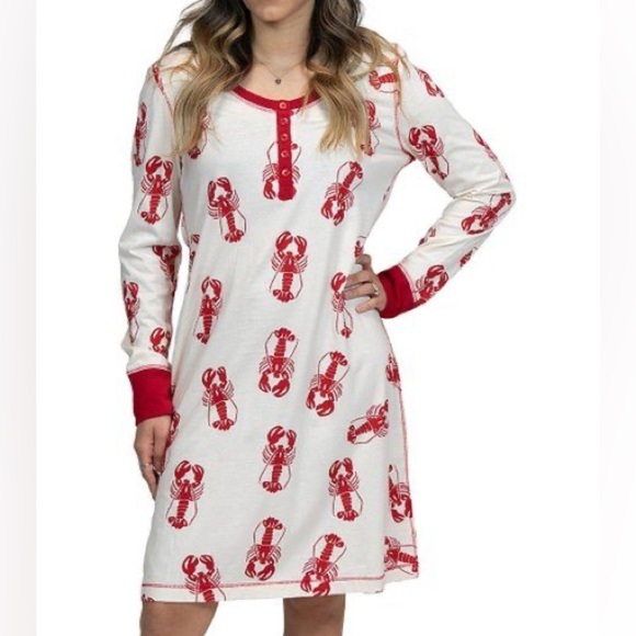 Lazy One Other - Lazy One Red Lobster Print Women's Pajama Dress Sz S/M